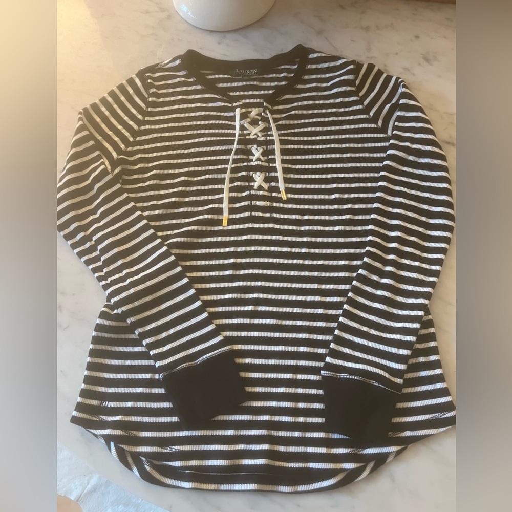 Ralph Lauren Sailor Jersey 100 percent cotton Size Large pullover! Lace up